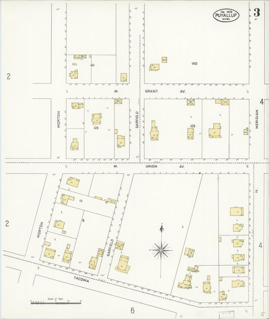 Sanborn Fire Insurance Map from Puyallup, Pierce County, Washington (1909), Sheet #0003 - Historic Sanborn Fire Insurance Map Print, vintage old map wall art, antique decor, genealogy gift, Washington Washington map