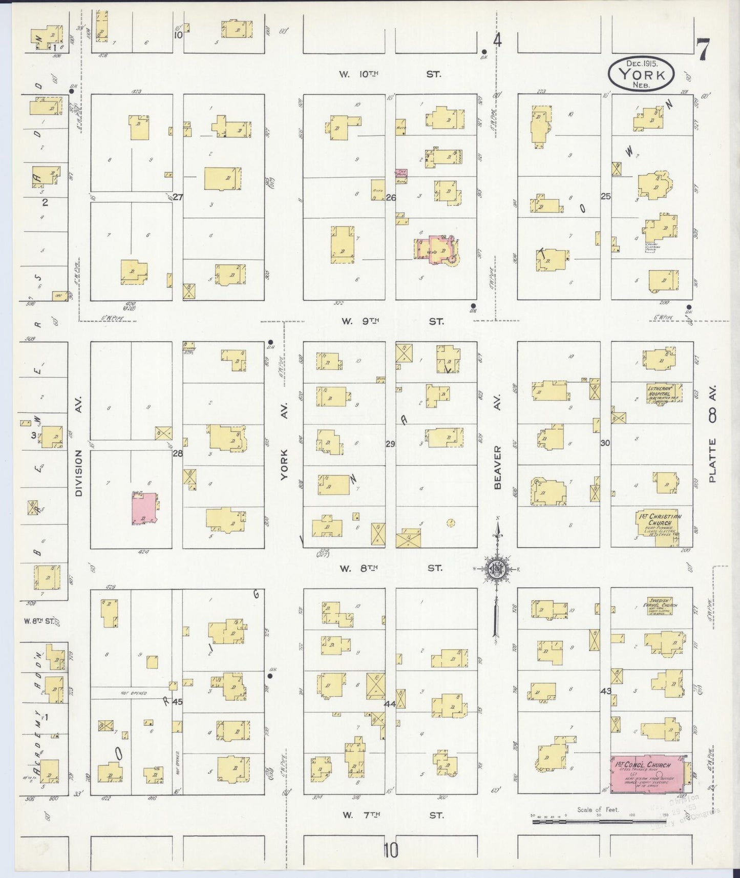 Sanborn Fire Insurance Map from York, York County, Nebraska (1915), Sheet #0007 - Historic Sanborn Fire Insurance Map Print, vintage old map wall art, antique decor, genealogy gift, Nebraska Nebraska map