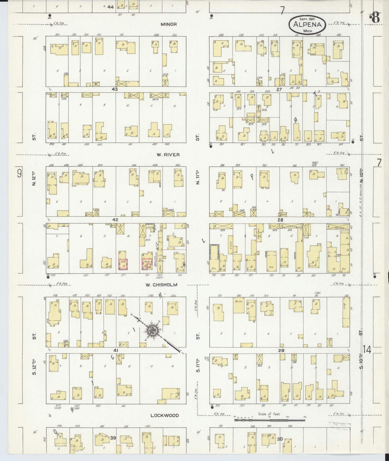 Sanborn Fire Insurance Map from Alpena, Alpena County, Michigan (1910), Sheet #0008 - Complete Map Set gallery image, historic Sanborn map, vintage wall art, Michigan Michigan