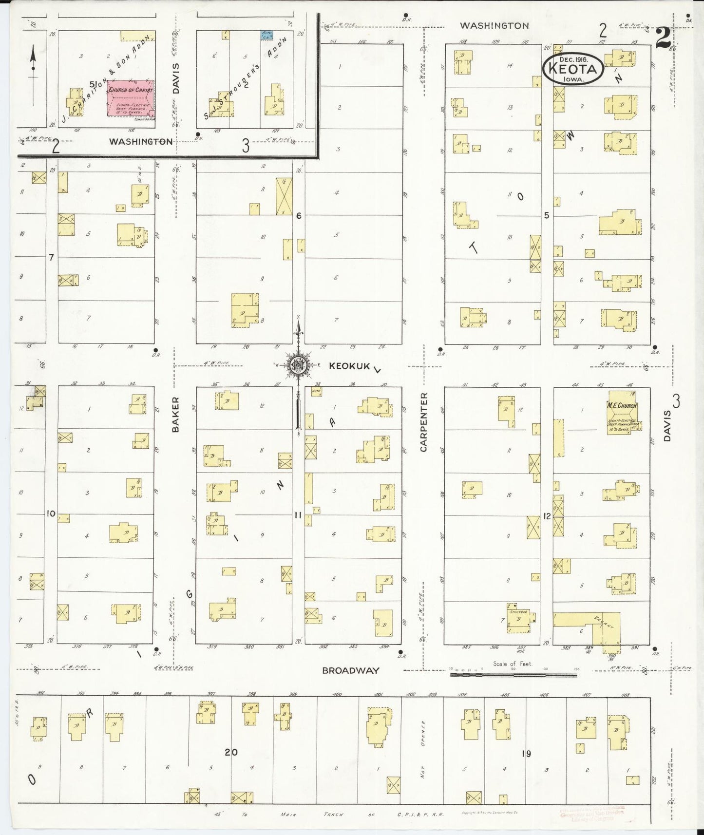 Sanborn Fire Insurance Map from Keota, Keokuk County, Iowa (1916), Sheet #0002 - Historic Sanborn Fire Insurance Map Print, vintage old map wall art