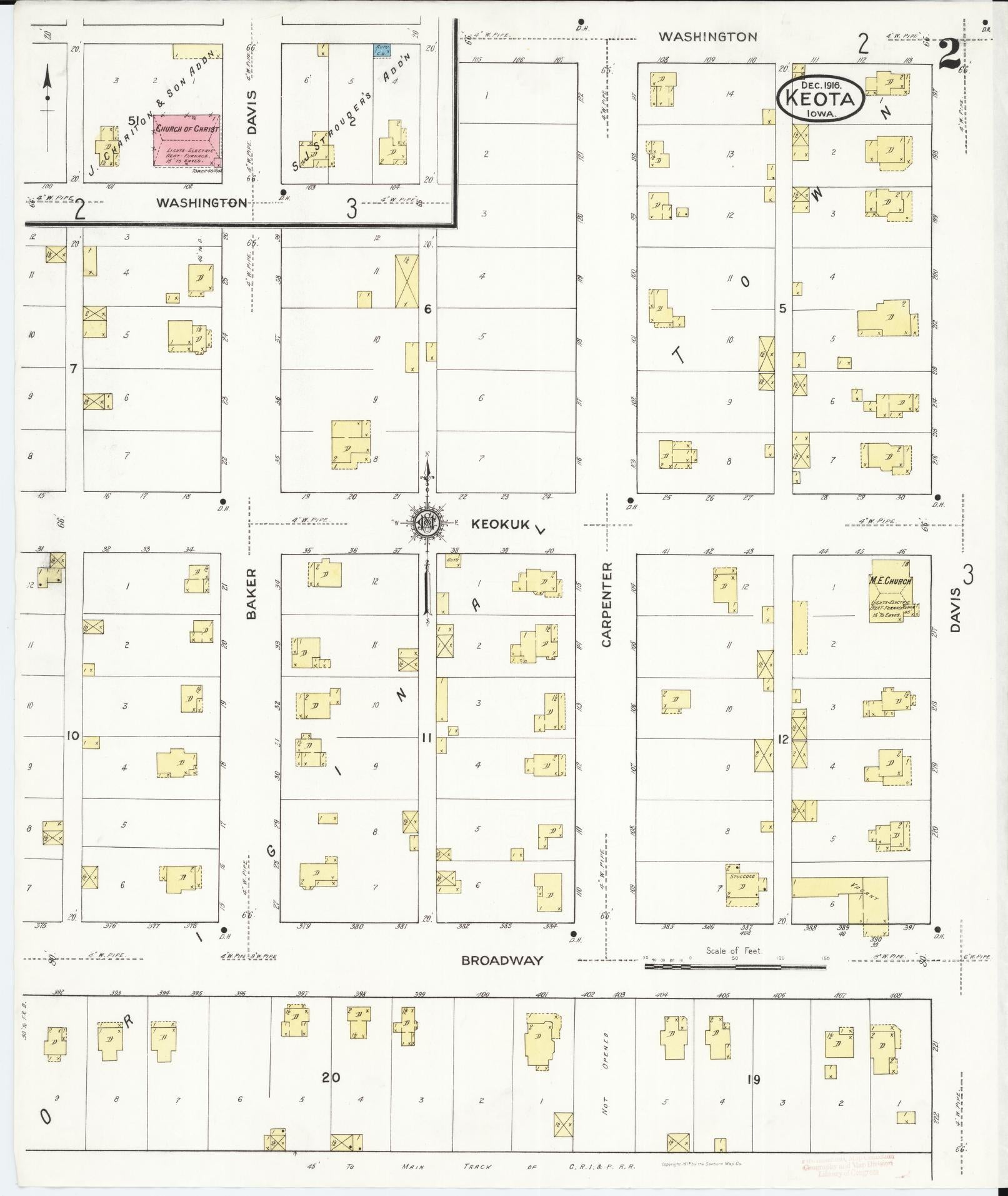 Sanborn Fire Insurance Map from Keota, Keokuk County, Iowa (1916), Sheet #0002 - Historic Sanborn Fire Insurance Map Print, vintage old map wall art