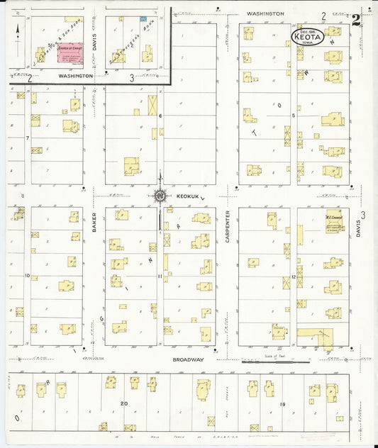 Sanborn Fire Insurance Map from Keota, Keokuk County, Iowa (1916), Sheet #0002 - Historic Sanborn Fire Insurance Map Print, vintage old map wall art