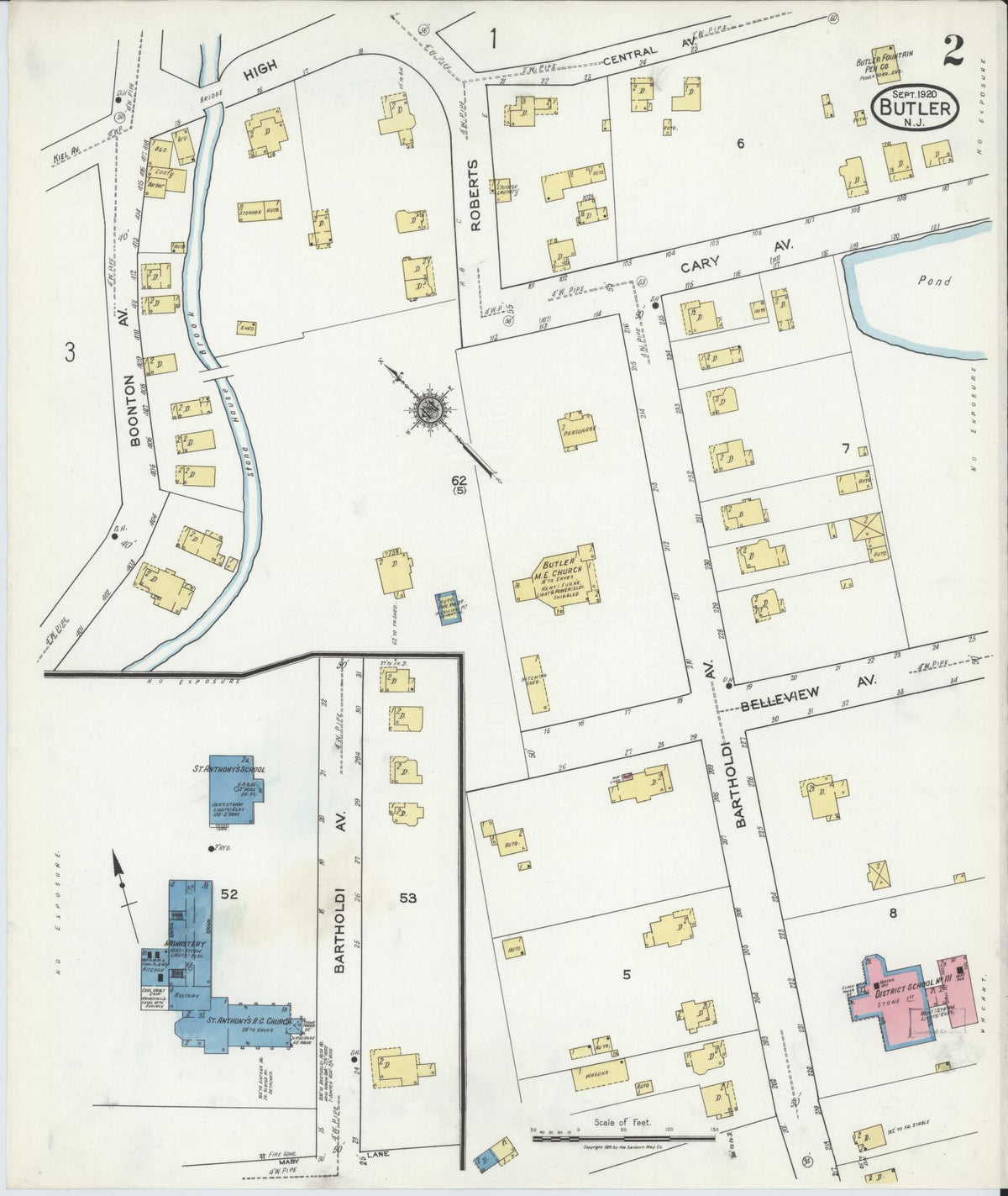Sanborn Fire Insurance Map from Butler, Morris County, New Jersey (1920), Sheet #0002 - Complete Map Set gallery image, historic Sanborn map, vintage wall art, New Jersey New Jersey