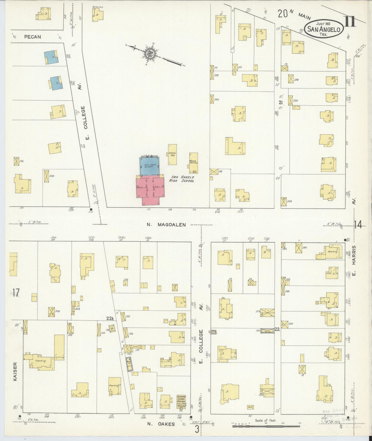 Sanborn Fire Insurance Map from San Angelo, Tom Green County, Texas (1913), Sheet #0011 - Complete Map Set gallery image, historic Sanborn map, vintage wall art, Texas Texas