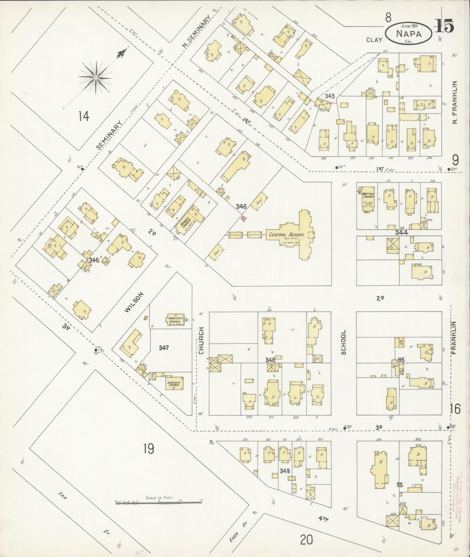 Sanborn Fire Insurance Map from Napa, Napa County, California (1901), Sheet #0015 - Complete Map Set gallery image, historic Sanborn map, vintage wall art, California California