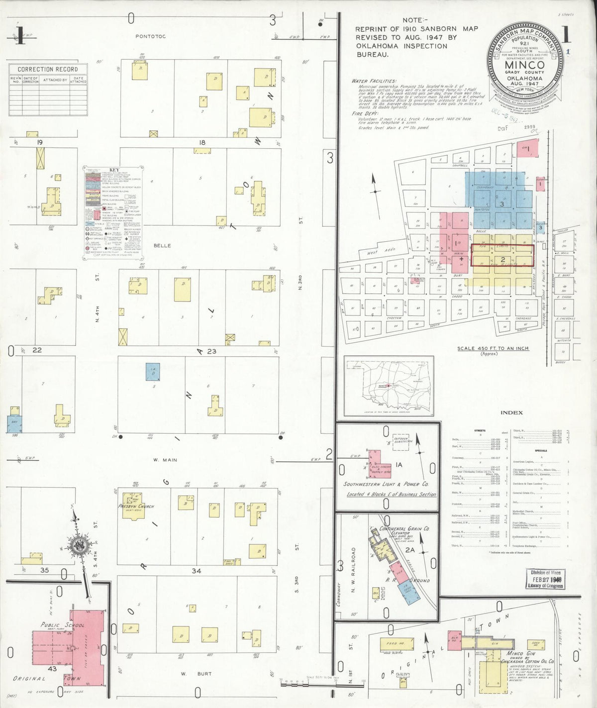 Sanborn Fire Insurance Map from Minco, Grady County, Oklahoma (1947), Sheet #0001 - Historic Sanborn Fire Insurance Map Print, vintage old map wall art, antique decor, genealogy gift, Oklahoma Oklahoma map
