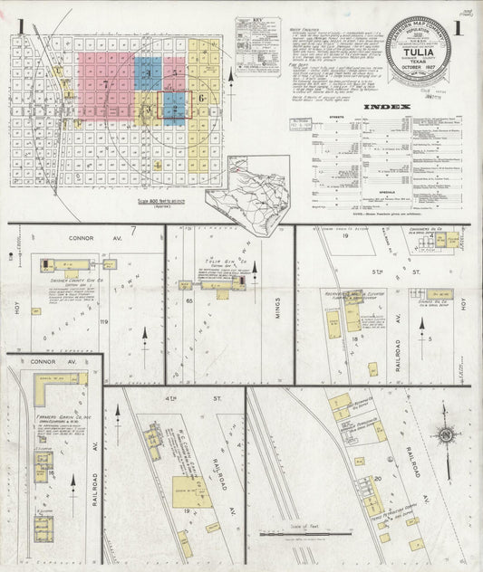 Sanborn Fire Insurance Map from Tulia, Swisher County, Texas (1927), Sheet #0001 - Complete Map Set gallery image, historic Sanborn map, vintage wall art, Texas Texas