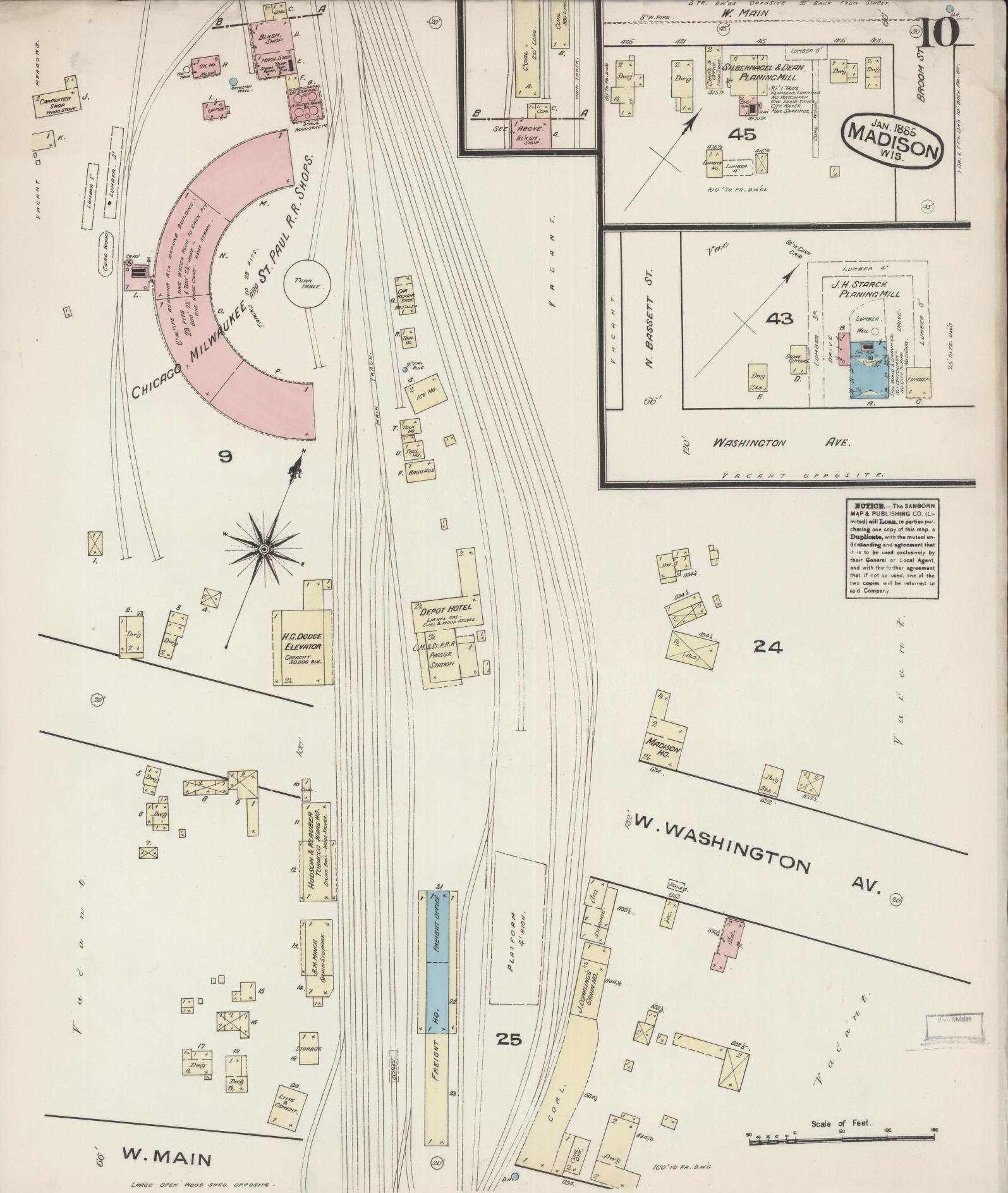 Sanborn Fire Insurance Map from Madison, Dane County, Wisconsin (1885), Sheet #0010 - Historic Sanborn Fire Insurance Map Print, vintage old map wall art, antique decor, genealogy gift, Wisconsin Wisconsin map