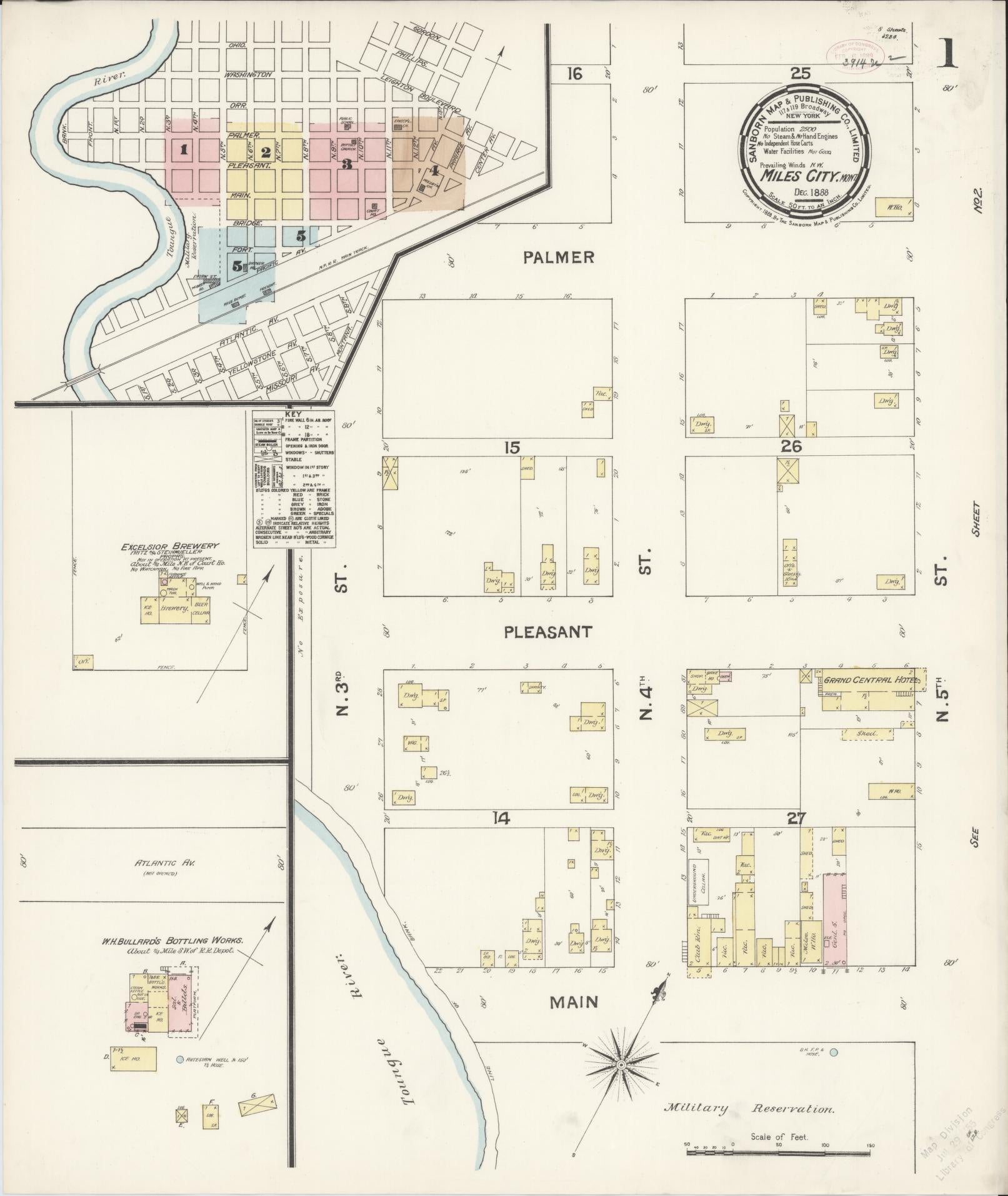 Sanborn Fire Insurance Map from Miles City, Custer County, Montana (1888), Sheet #0001 - Historic Sanborn Fire Insurance Map Print, vintage old map wall art, antique decor, genealogy gift, Montana Montana map