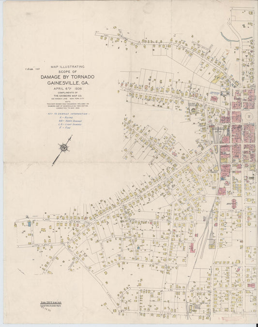 Sanborn Fire Insurance Map from Gainesville, Hall County, Georgia (1936), Sheet #0001 - Complete Map Set gallery image, historic Sanborn map, vintage wall art, Georgia Georgia