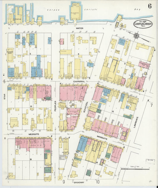 Sanborn Fire Insurance Map from Corpus Christi, Nueces County, Texas (1909), Sheet #0006 - Historic Sanborn Fire Insurance Map Print, vintage old map wall art, antique decor, genealogy gift, Texas Texas map
