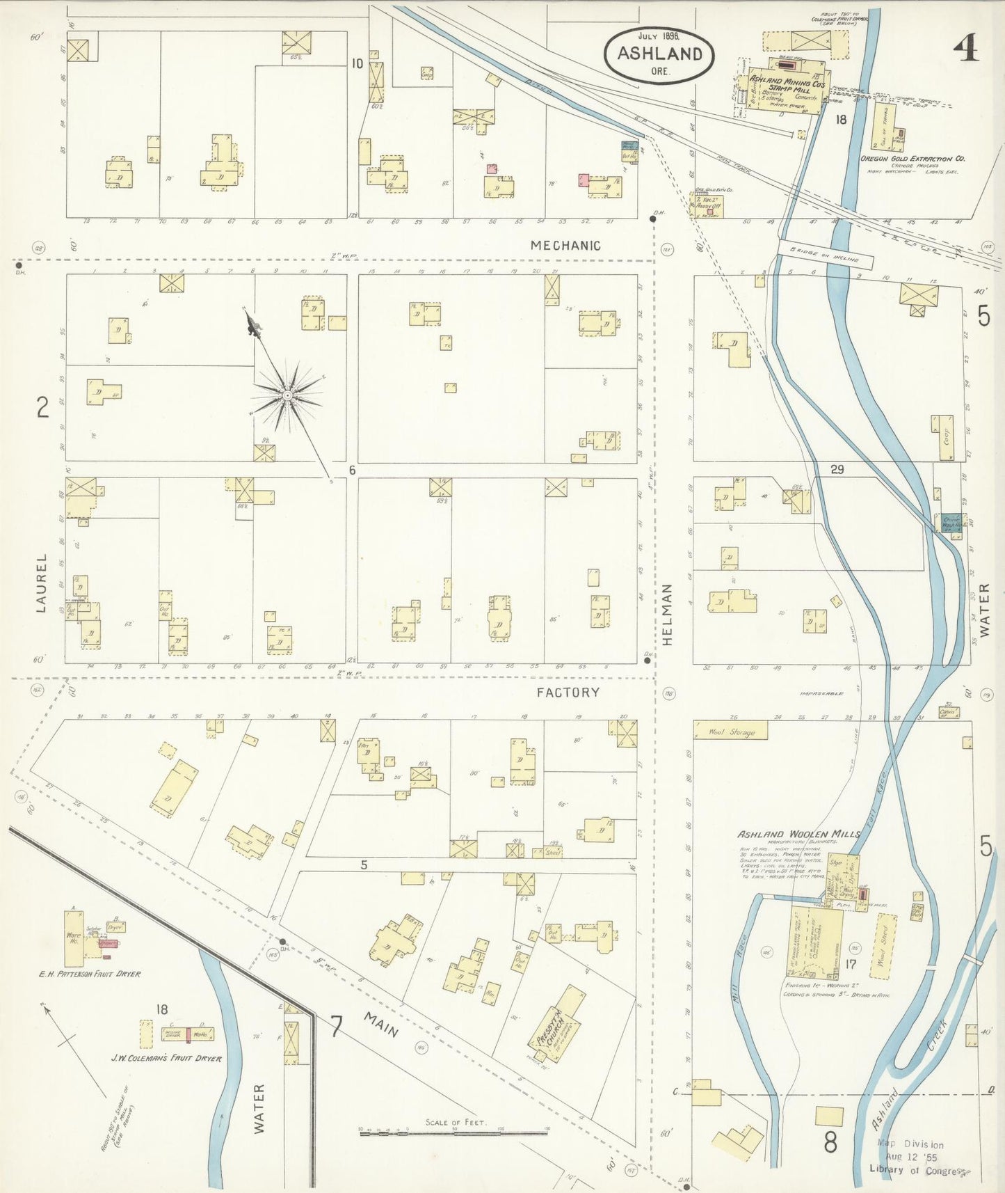 Sanborn Fire Insurance Map from Ashland, Jackson County, Oregon (1898), Sheet #0004 - Complete Map Set gallery image, historic Sanborn map, vintage wall art, Oregon Oregon