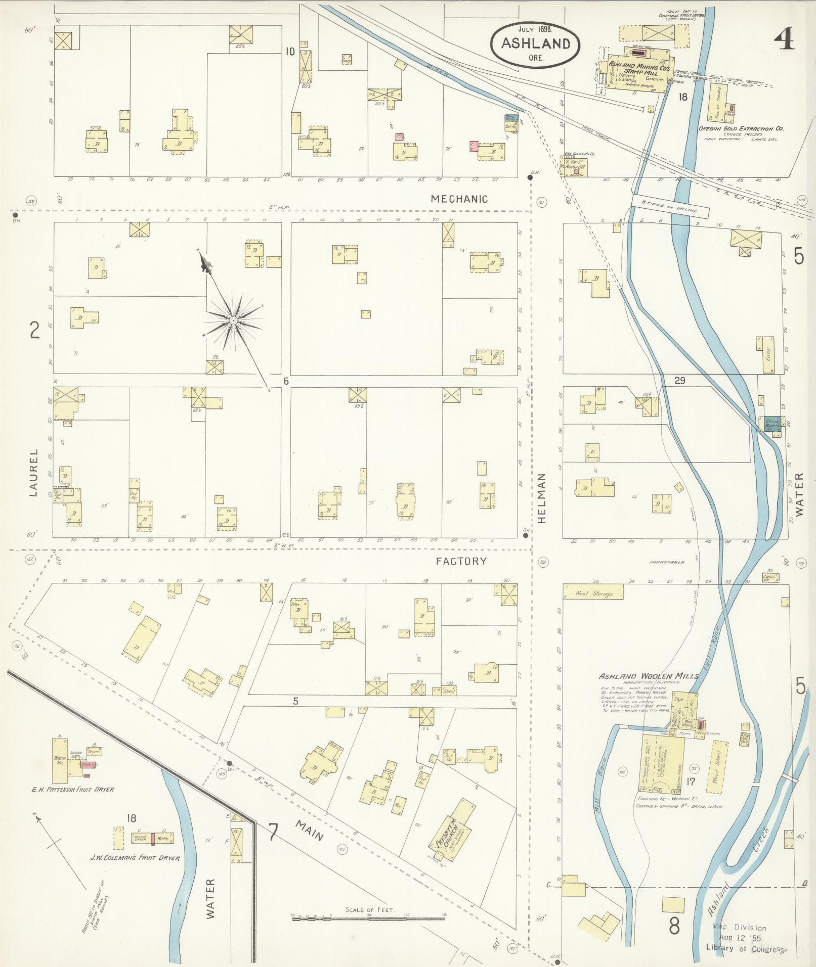 Sanborn Fire Insurance Map from Ashland, Jackson County, Oregon (1898), Sheet #0004 - Complete Map Set gallery image, historic Sanborn map, vintage wall art, Oregon Oregon