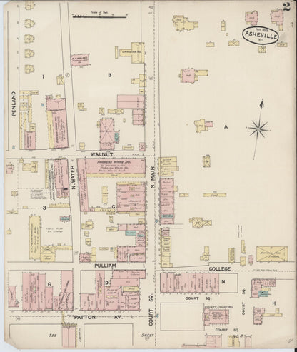 Sanborn Fire Insurance Map from Asheville, Buncombe County, North Carolina (1888), Sheet #0002 - Complete Map Set gallery image, historic Sanborn map, vintage wall art, North Carolina North Carolina