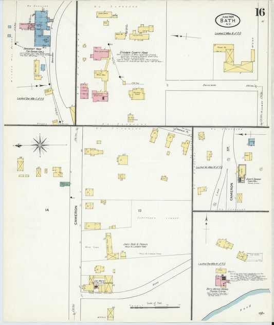 Sanborn Fire Insurance Map from Bath, Steuben County, New York (1909), Sheet #0016 - Historic Sanborn Fire Insurance Map Print, vintage old map wall art, antique decor, genealogy gift, New York New York map