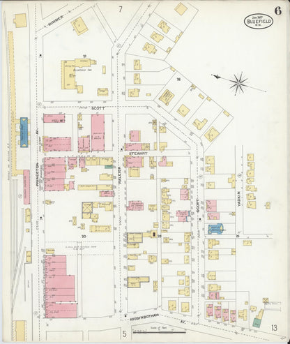 Sanborn Fire Insurance Map from Bluefield, Mercer County, West Virginia (1907), Sheet #0006 - Complete Map Set gallery image, historic Sanborn map, vintage wall art, West Virginia West Virginia