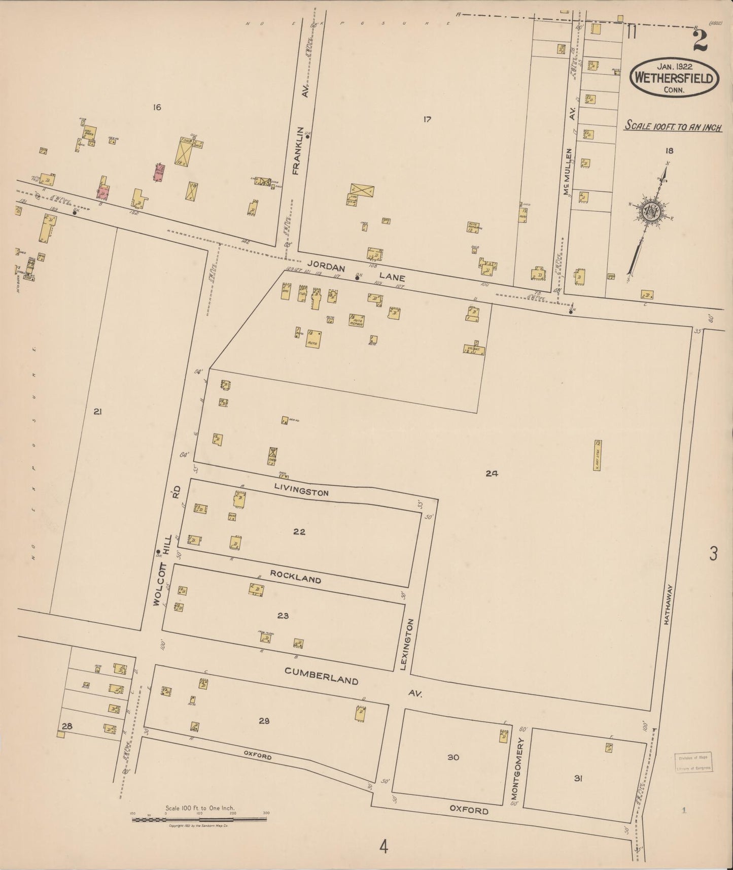 Sanborn Fire Insurance Map from Wethersfield, Hartford County, Connecticut (1922), Sheet #0002 - Historic Sanborn Fire Insurance Map Print, vintage old map wall art, antique decor, genealogy gift, Connecticut Connecticut map