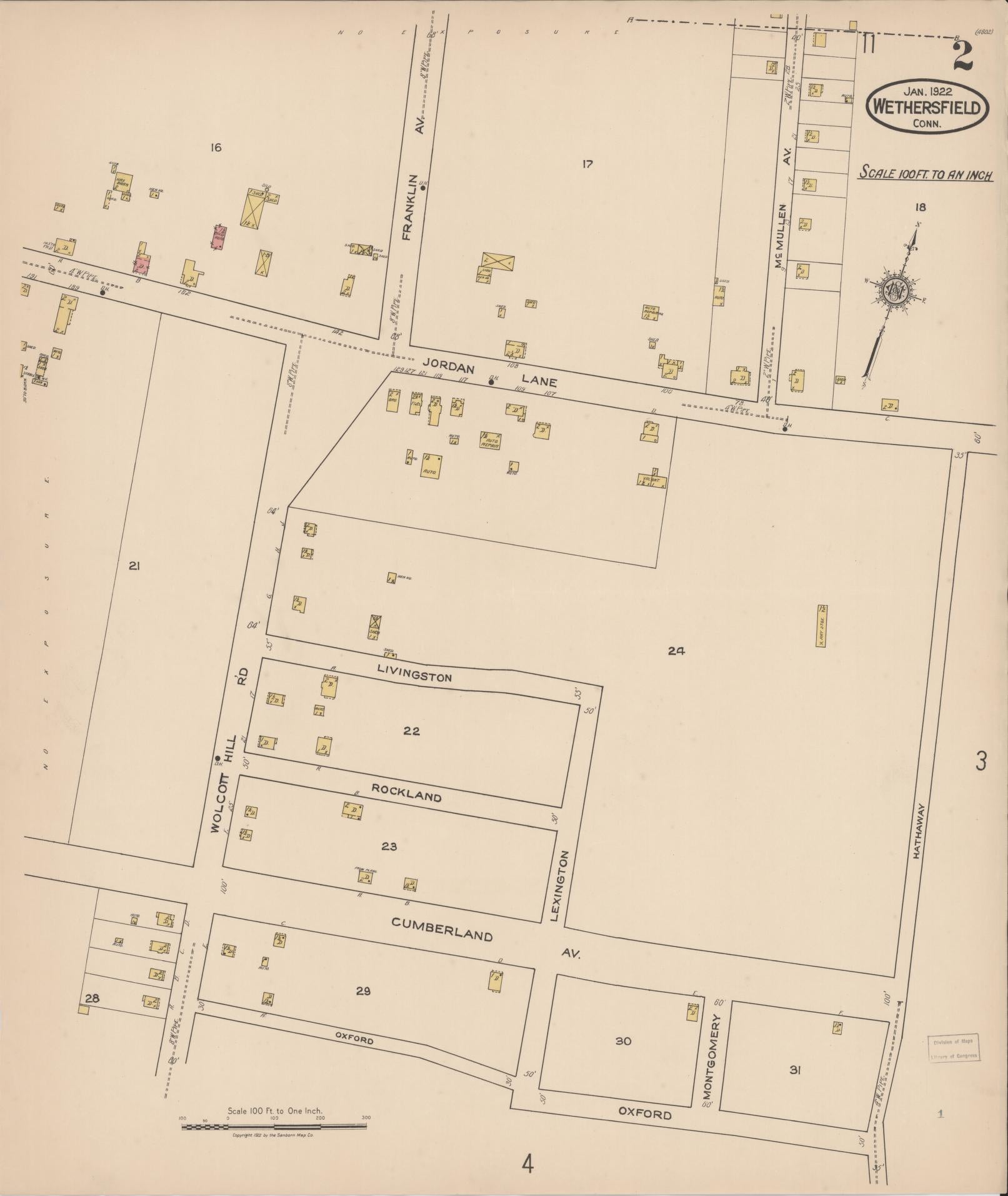 Sanborn Fire Insurance Map from Wethersfield, Hartford County, Connecticut (1922), Sheet #0002 - Historic Sanborn Fire Insurance Map Print, vintage old map wall art, antique decor, genealogy gift, Connecticut Connecticut map