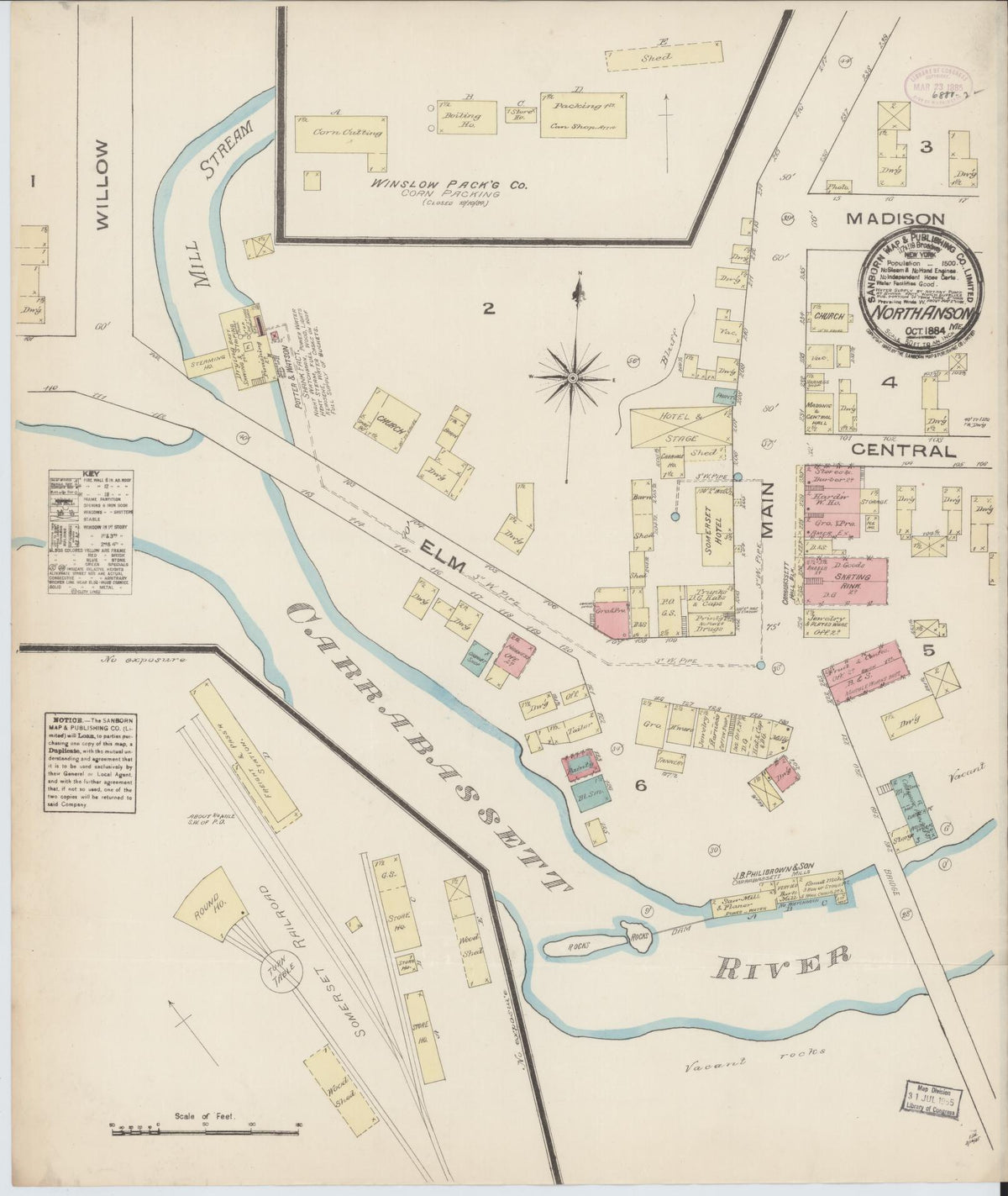 Sanborn Fire Insurance Map from North Anson, Somerset County, Maine (1884), Sheet #0001 - Historic Sanborn Fire Insurance Map Print, vintage old map wall art, antique decor, genealogy gift, Maine Maine map