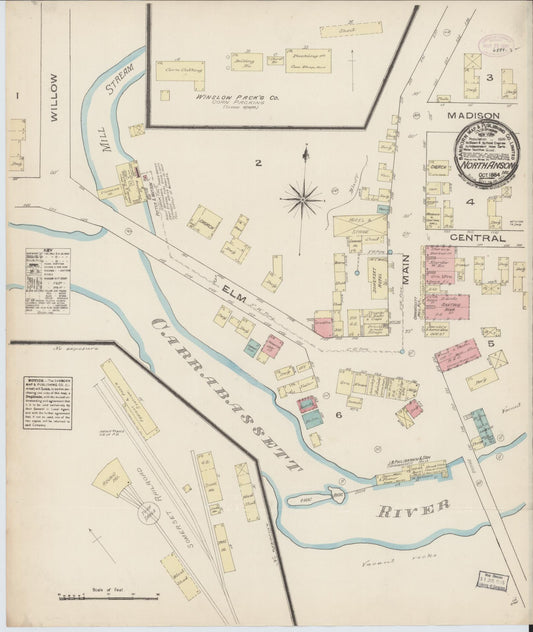 Sanborn Fire Insurance Map from North Anson, Somerset County, Maine (1884), Sheet #0001 - Historic Sanborn Fire Insurance Map Print, vintage old map wall art, antique decor, genealogy gift, Maine Maine map