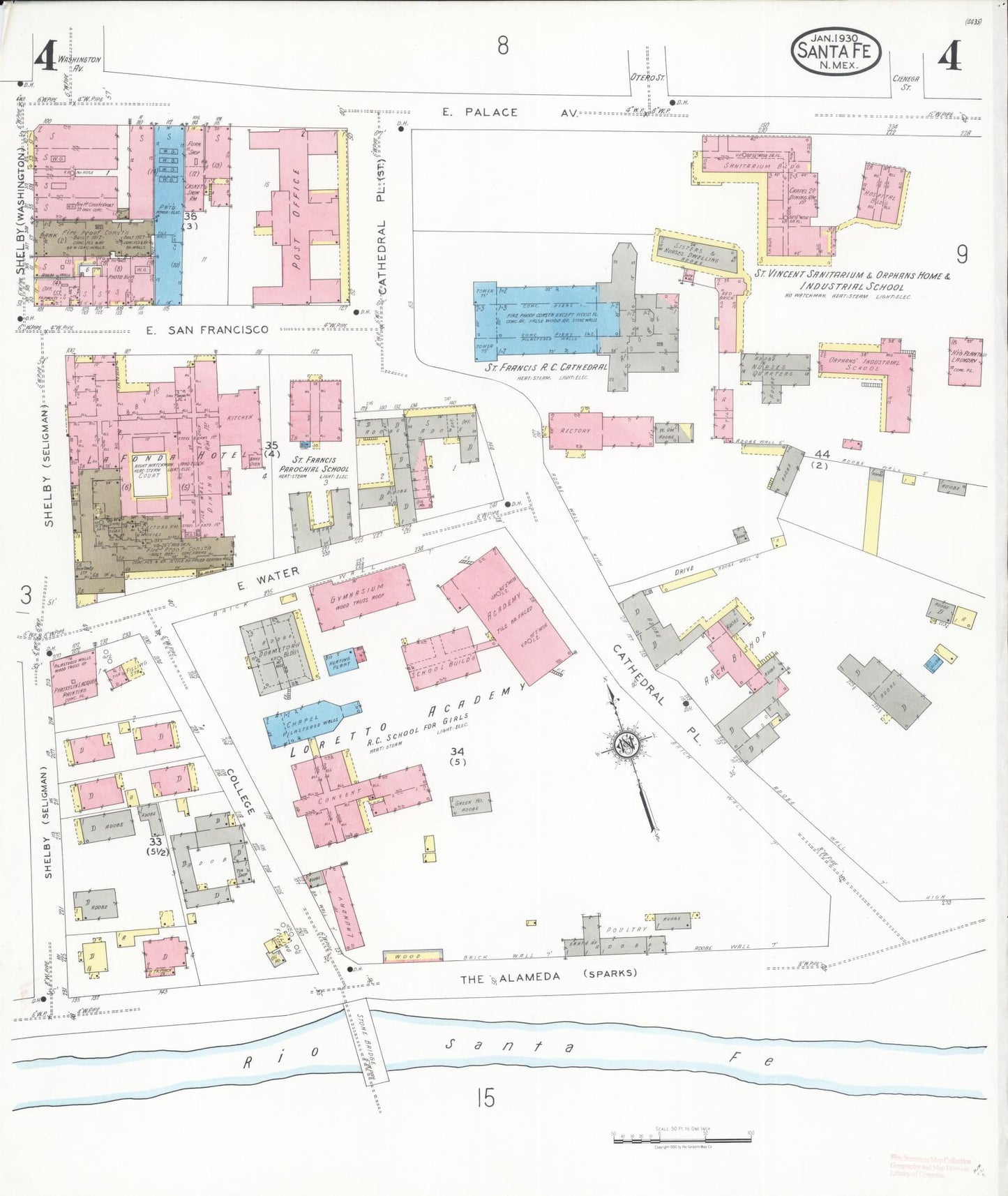 Sanborn Fire Insurance Map from Santa Fe, Santa Fe County, New Mexico (1930), Sheet #0004 - Complete Map Set gallery image, historic Sanborn map, vintage wall art, New Mexico New Mexico
