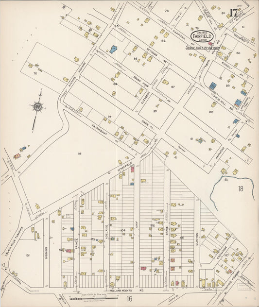 Sanborn Fire Insurance Map from Fairfield, Fairfield County, Connecticut (1922), Sheet #0001 - Historic Sanborn Fire Insurance Map Print, vintage old map wall art, antique decor, genealogy gift, Connecticut Connecticut map