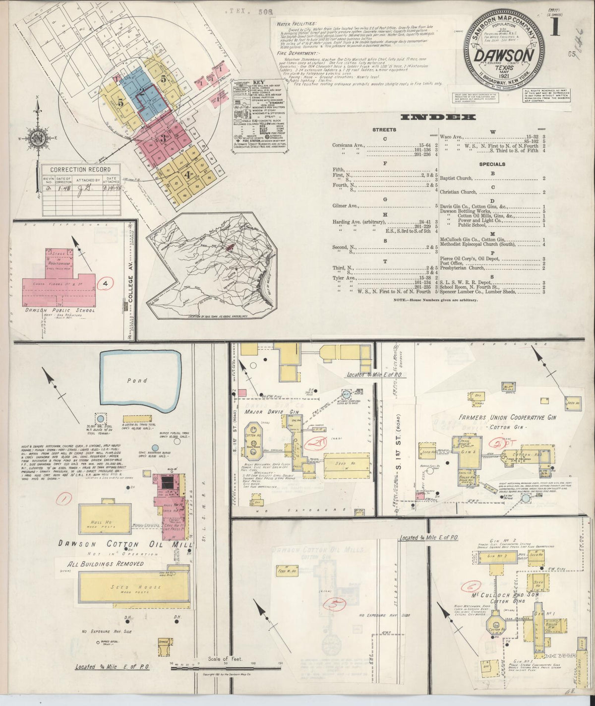 Sanborn Fire Insurance Map from Dawson, Navarro County, Texas (1943), Sheet #0001 - Complete Map Set gallery image, historic Sanborn map, vintage wall art, Texas Texas