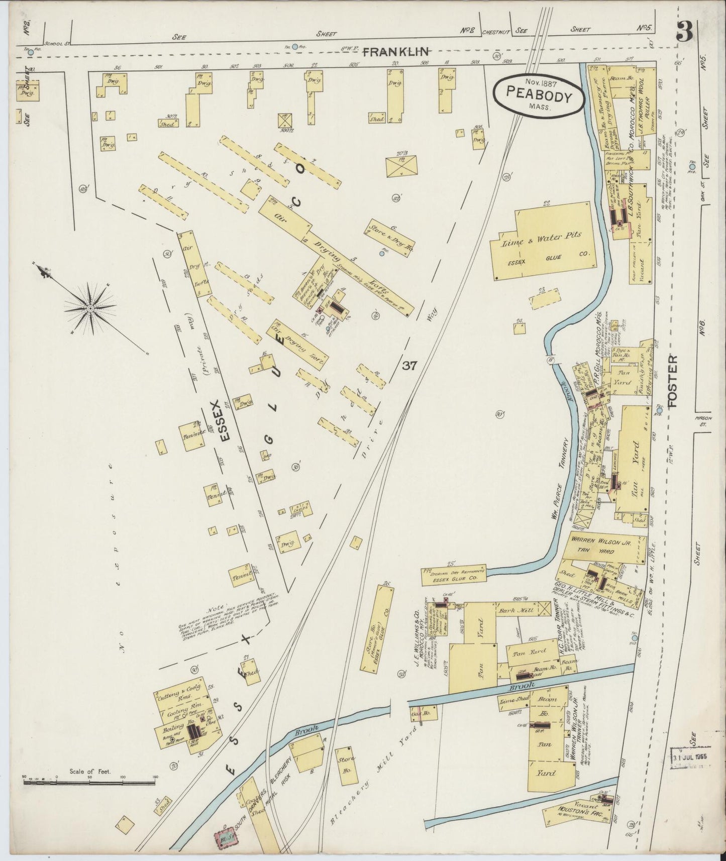 Sanborn Fire Insurance Map from Peabody, Essex County, Massachusetts (1887), Sheet #0003 - Complete Map Set gallery image, historic Sanborn map, vintage wall art, Massachusetts Massachusetts