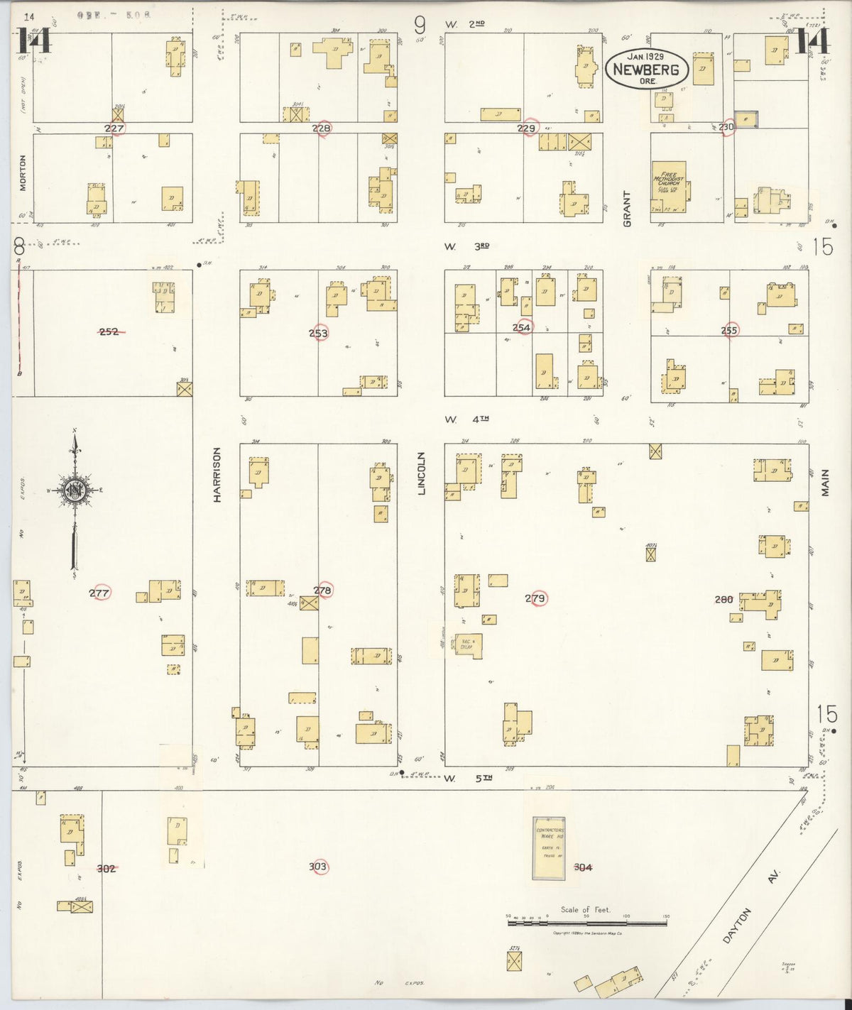 Sanborn Fire Insurance Map from Newberg, Yamhill County, Oregon (1934), Sheet #0014 - Historic Sanborn Fire Insurance Map Print, vintage old map wall art, antique decor, genealogy gift, Oregon Oregon map