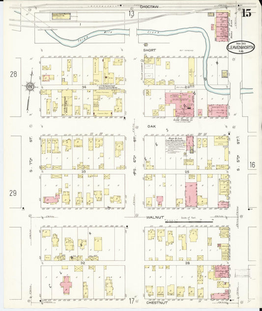 Sanborn Fire Insurance Map from Leavenworth, Leavenworth County, Kansas (1913), Sheet #0016 - Historic Sanborn Fire Insurance Map Print, vintage old map wall art, antique decor, genealogy gift, Kansas Kansas map