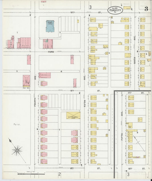 Sanborn Fire Insurance Map from Ford City, Armstrong County, Pennsylvania (1899), Sheet #0003 - Historic Sanborn Fire Insurance Map Print, vintage old map wall art, antique decor, genealogy gift, Pennsylvania Pennsylvania map