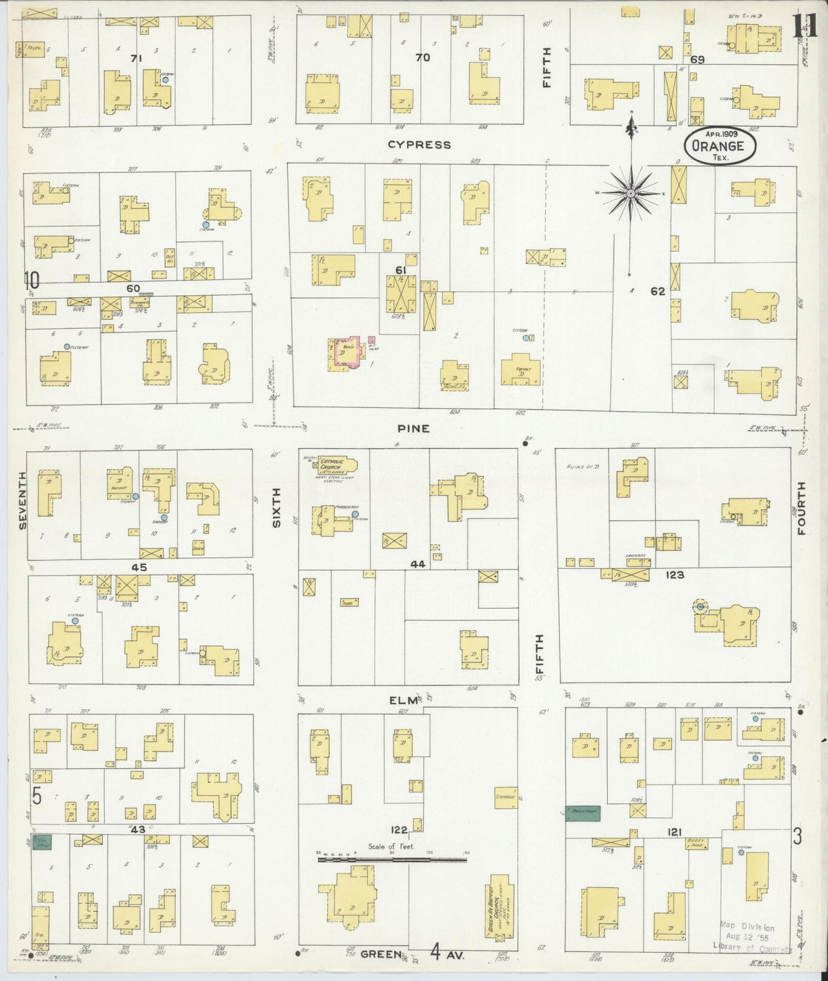 Sanborn Fire Insurance Map from Orange, Orange County, Texas (1909), Sheet #0011 - Complete Map Set gallery image, historic Sanborn map, vintage wall art, Texas Texas