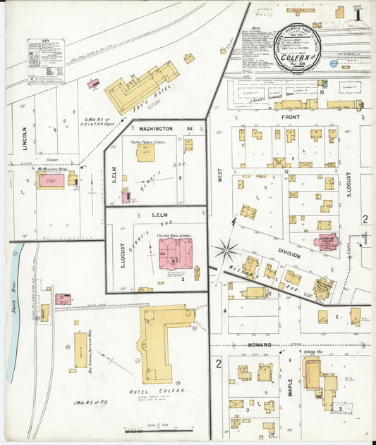 Sanborn Fire Insurance Map from Colfax, Jasper County, Iowa (1899), Sheet #0001 - Historic Sanborn Fire Insurance Map Print, vintage old map wall art