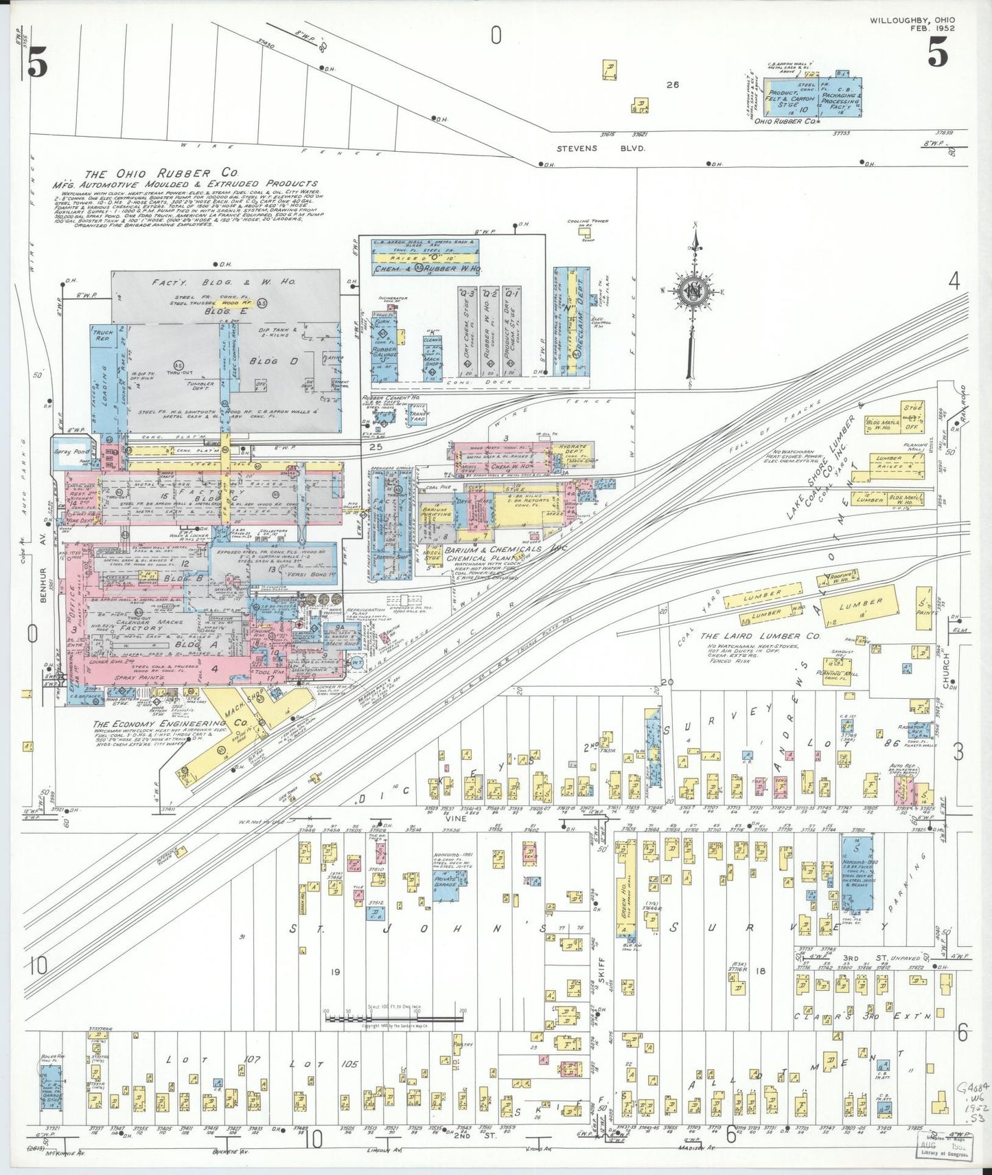 Sanborn Fire Insurance Map from Willoughby, Lake County, Ohio (1952), Sheet #0005 - Complete Map Set gallery image, historic Sanborn map, vintage wall art, Ohio Ohio