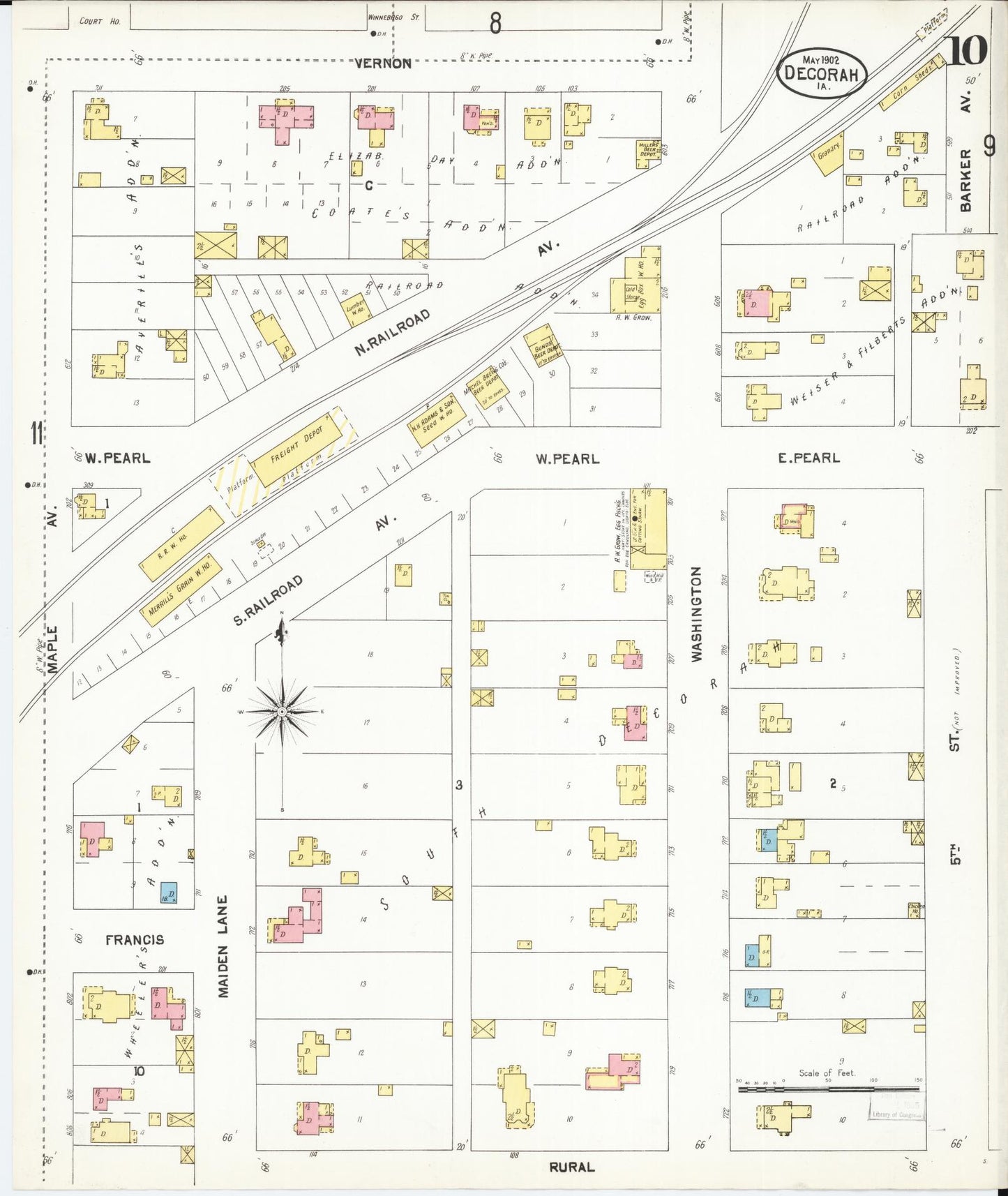 Sanborn Fire Insurance Map from Decorah, Winneshiek County, Iowa (1902), Sheet #0010 - Historic Sanborn Fire Insurance Map Print, vintage old map wall art