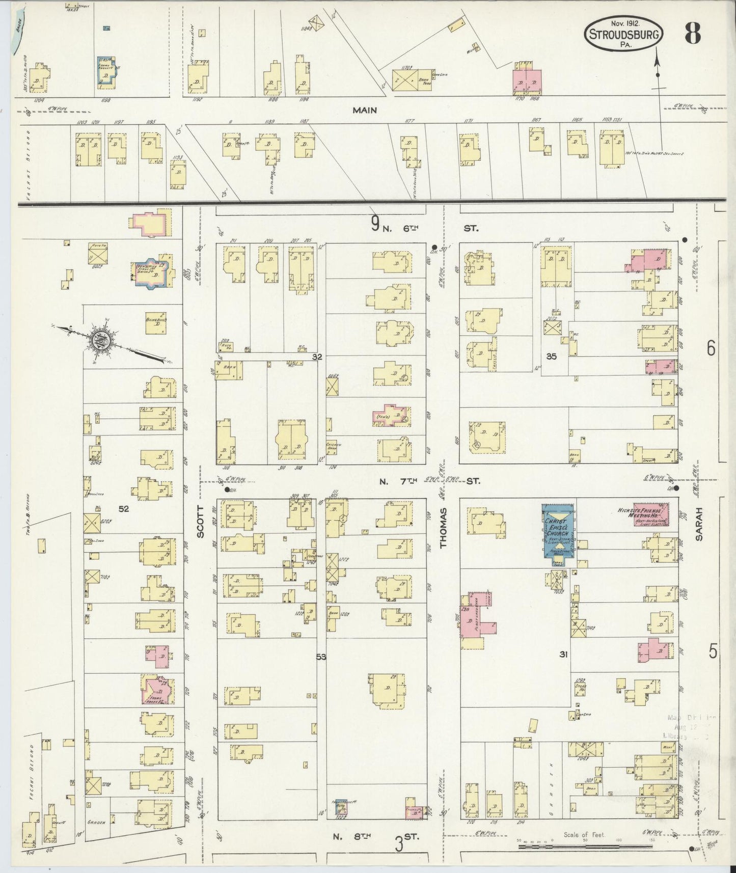 Sanborn Fire Insurance Map from Stroudsburg, Monroe County, Pennsylvania (1912), Sheet #0008 - Complete Map Set gallery image, historic Sanborn map, vintage wall art, Pennsylvania Pennsylvania