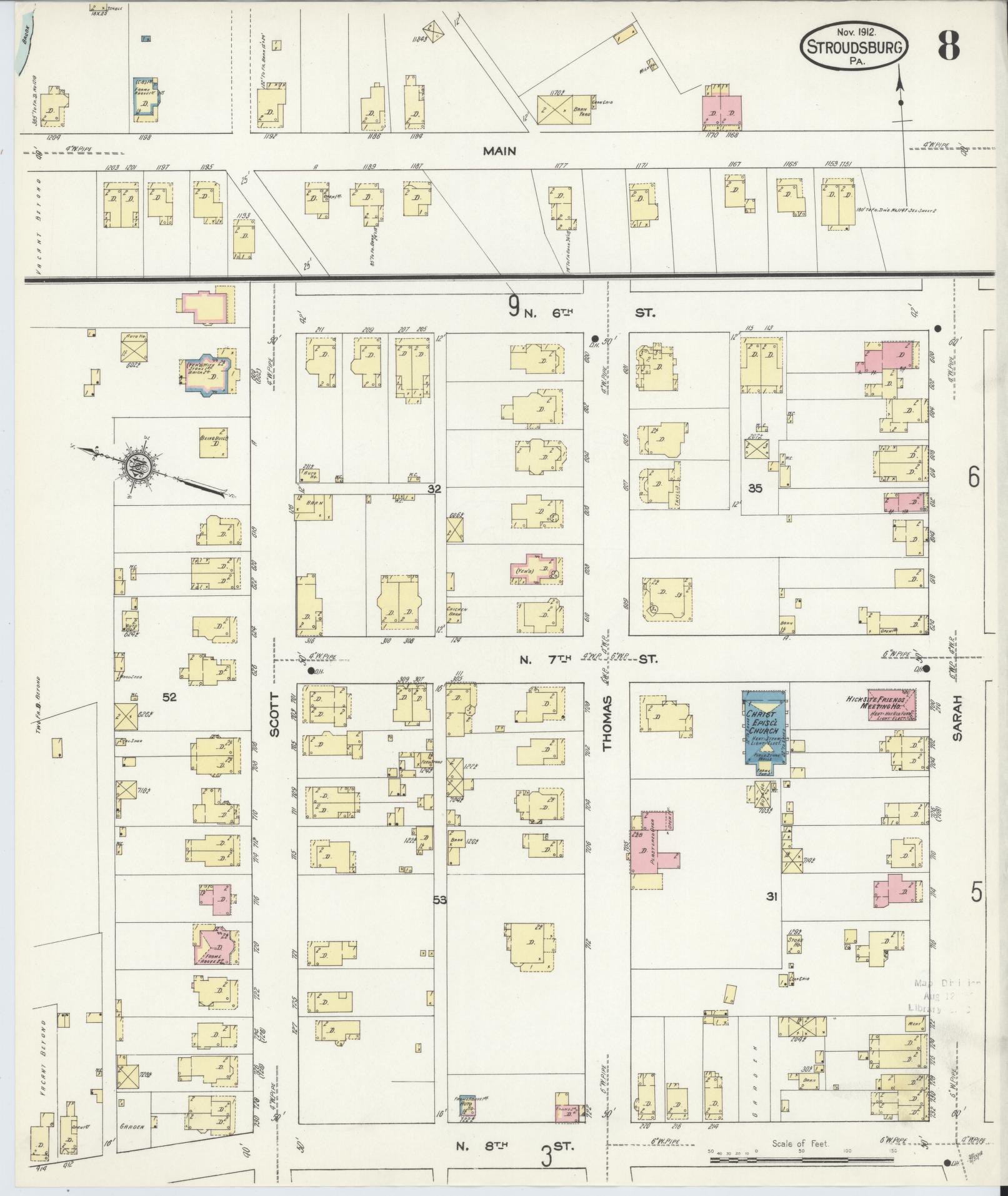 Sanborn Fire Insurance Map from Stroudsburg, Monroe County, Pennsylvania (1912), Sheet #0008 - Complete Map Set gallery image, historic Sanborn map, vintage wall art, Pennsylvania Pennsylvania
