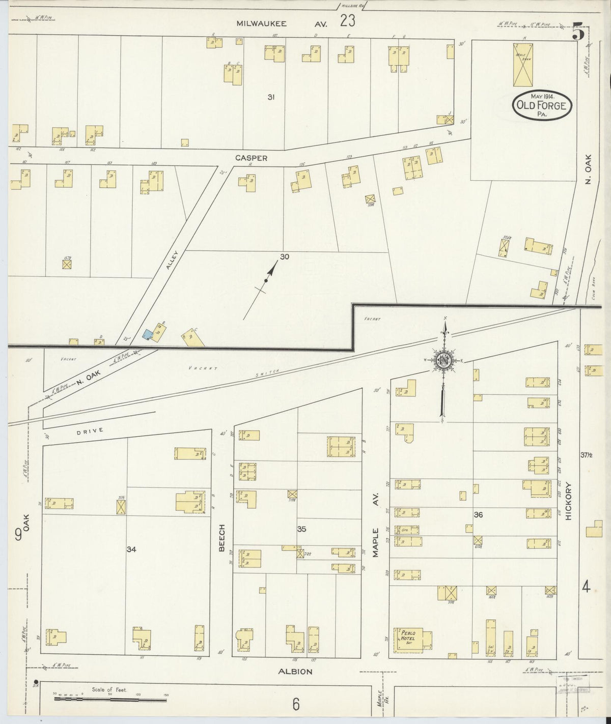 Sanborn Fire Insurance Map from Old Forge, Lackawanna County, Pennsylvania (1914), Sheet #0005 - Historic Sanborn Fire Insurance Map Print, vintage old map wall art, antique decor, genealogy gift, Pennsylvania Pennsylvania map