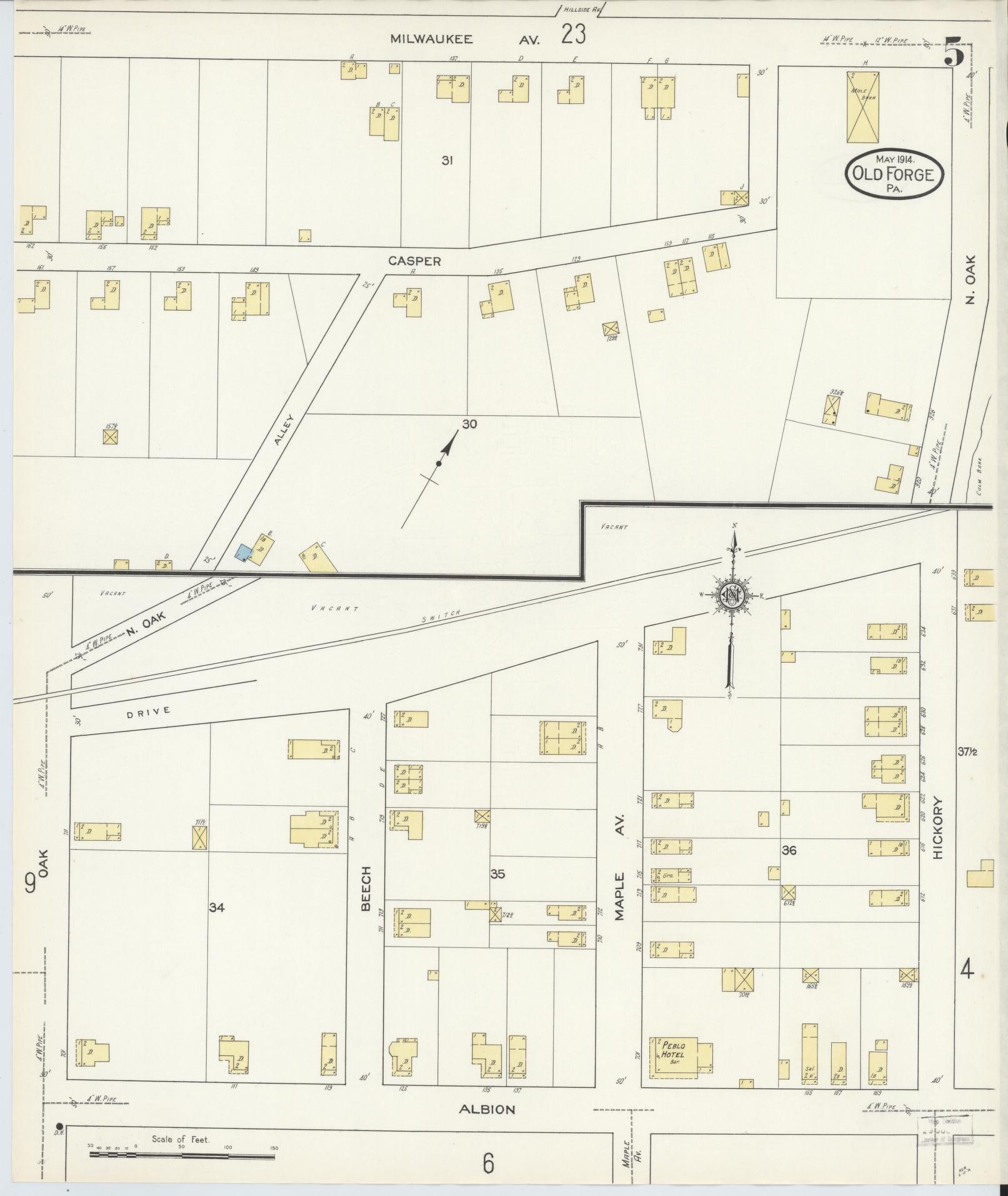 Sanborn Fire Insurance Map from Old Forge, Lackawanna County, Pennsylvania (1914), Sheet #0005 - Historic Sanborn Fire Insurance Map Print, vintage old map wall art, antique decor, genealogy gift, Pennsylvania Pennsylvania map