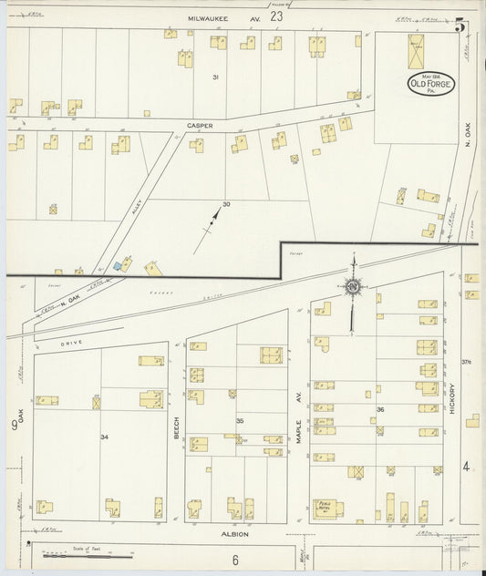 Sanborn Fire Insurance Map from Old Forge, Lackawanna County, Pennsylvania (1914), Sheet #0005 - Historic Sanborn Fire Insurance Map Print, vintage old map wall art, antique decor, genealogy gift, Pennsylvania Pennsylvania map