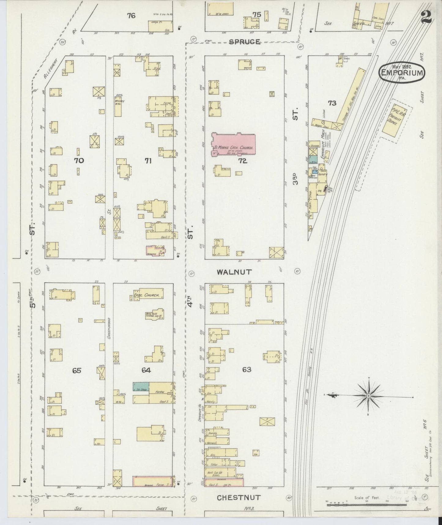Sanborn Fire Insurance Map from Emporium, Cameron County, Pennsylvania (1892), Sheet #0002 - Historic Sanborn Fire Insurance Map Print, vintage old map wall art, antique decor, genealogy gift, Pennsylvania Pennsylvania map