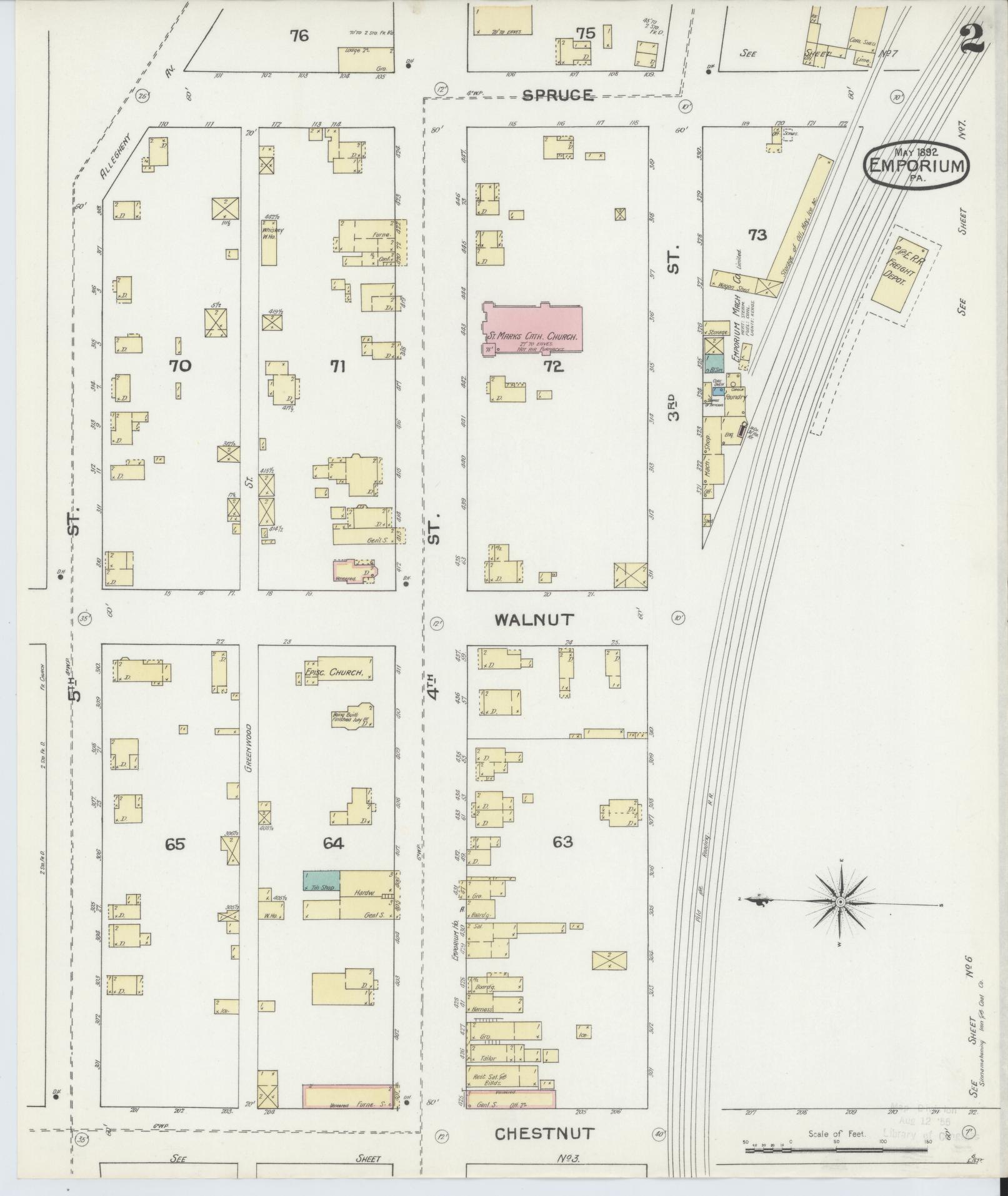 Sanborn Fire Insurance Map from Emporium, Cameron County, Pennsylvania (1892), Sheet #0002 - Historic Sanborn Fire Insurance Map Print, vintage old map wall art, antique decor, genealogy gift, Pennsylvania Pennsylvania map