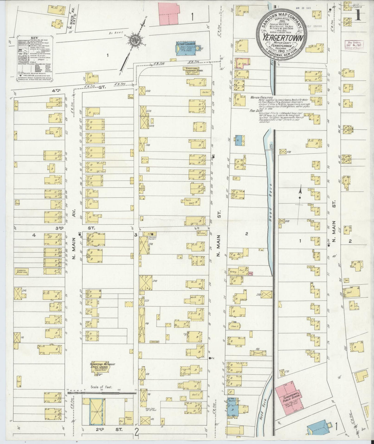 Sanborn Fire Insurance Map from Yeagertown, Mifflin County, Pennsylvania (1910), Sheet #0001 - Historic Sanborn Fire Insurance Map Print, vintage old map wall art, antique decor, genealogy gift, Pennsylvania Pennsylvania map