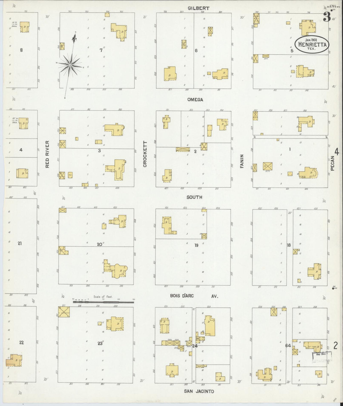 Sanborn Fire Insurance Map from Henrietta, Clay County, Texas (1902), Sheet #0003 - Historic Sanborn Fire Insurance Map Print, vintage old map wall art, antique decor, genealogy gift, Texas Texas map