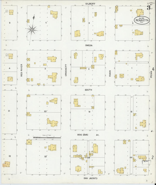 Sanborn Fire Insurance Map from Henrietta, Clay County, Texas (1902), Sheet #0003 - Historic Sanborn Fire Insurance Map Print, vintage old map wall art, antique decor, genealogy gift, Texas Texas map