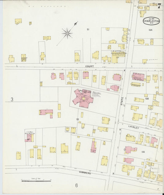 Sanborn Fire Insurance Map from Charleston, Kanawha County, West Virginia (1897), Sheet #0007 - Historic Sanborn Fire Insurance Map Print, vintage old map wall art, antique decor, genealogy gift, West Virginia West Virginia map