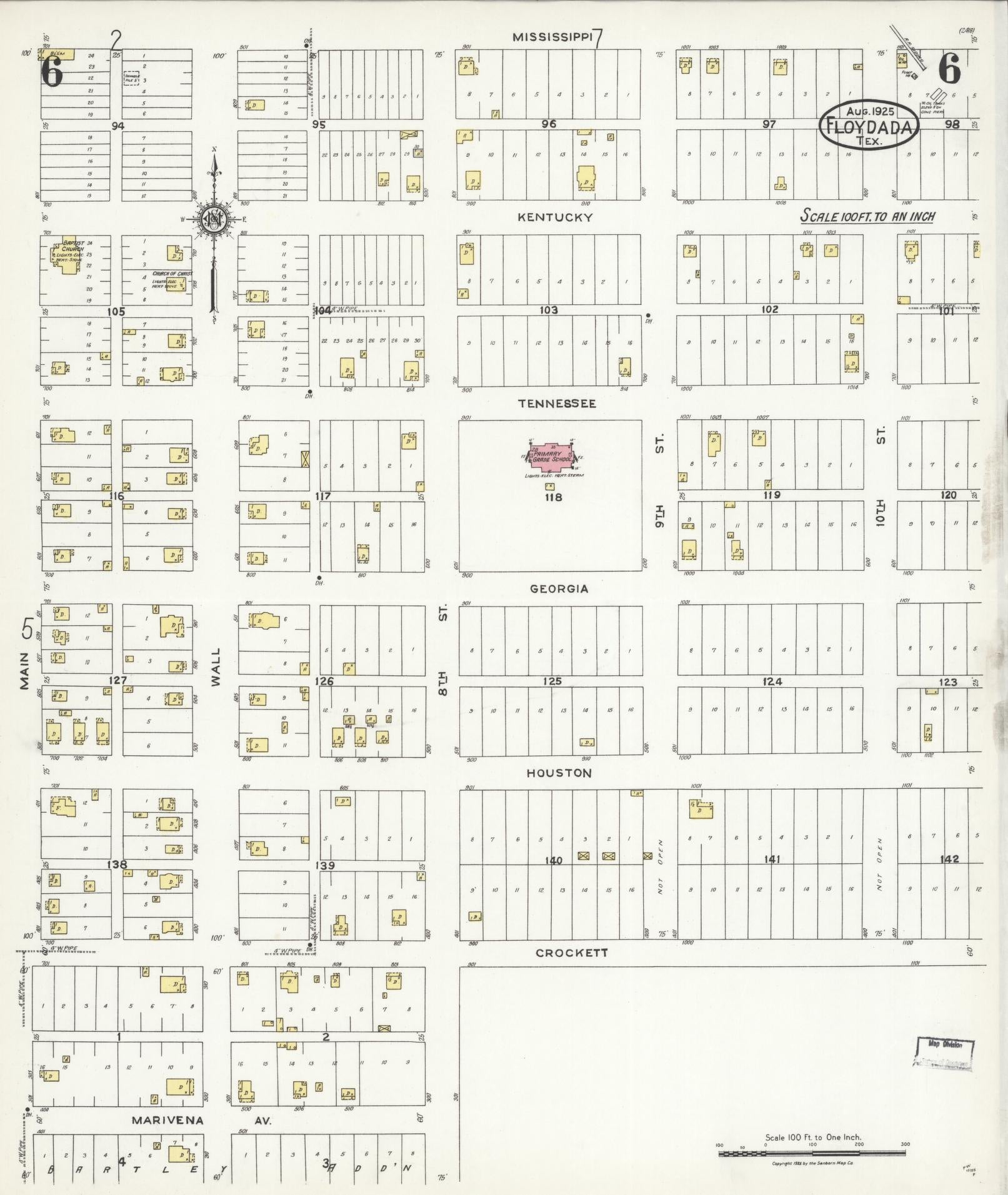 Sanborn Fire Insurance Map from Floydada, Floyd County, Texas (1925), Sheet #0006 - Historic Sanborn Fire Insurance Map Print, vintage old map wall art, antique decor, genealogy gift, Texas Texas map