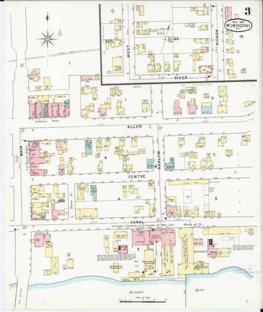 Sanborn Fire Insurance Map from Winooski, Chittenden County, Vermont (1894), Sheet #0003 - Historic Sanborn Fire Insurance Map Print, vintage old map wall art, antique decor, genealogy gift, Vermont Vermont map