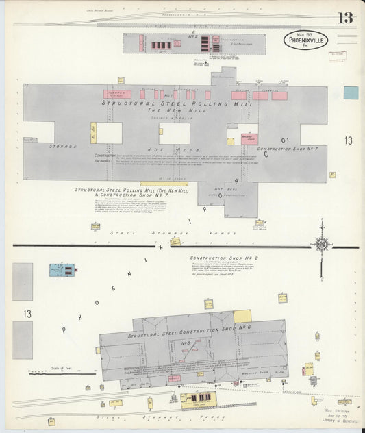 Sanborn Fire Insurance Map from Phoenixville, Chester County, Pennsylvania (1913), Sheet #0013 - Historic Sanborn Fire Insurance Map Print, vintage old map wall art, antique decor, genealogy gift, Pennsylvania Pennsylvania map