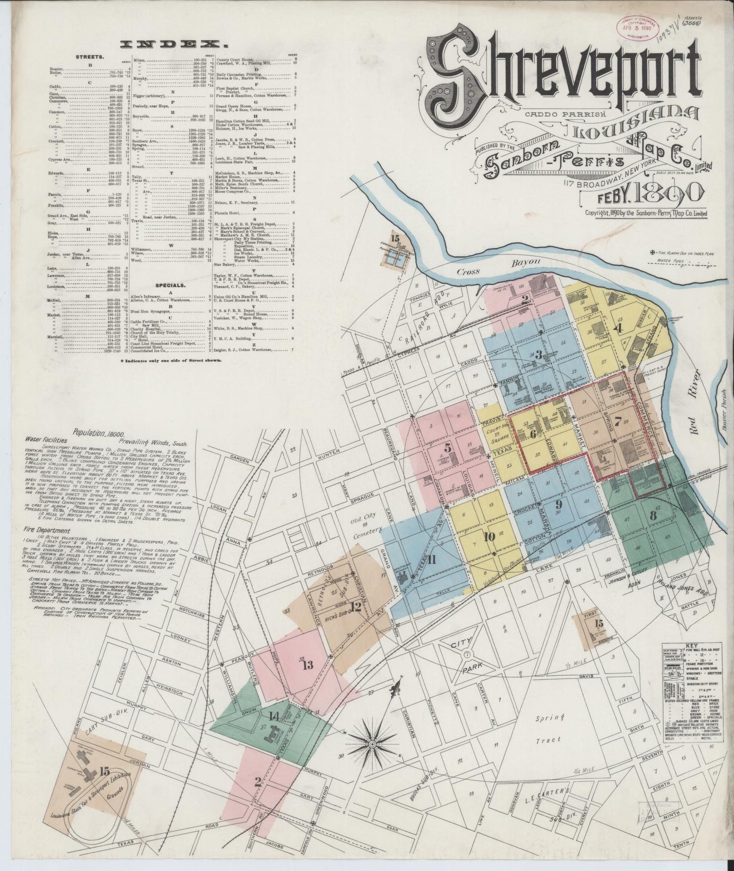Sanborn Fire Insurance Map from Shreveport, Caddo Parish, Louisiana. (1890) – Historic Sanborn Fire Insurance Map Print